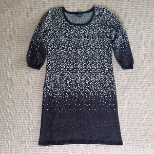 attention Black and White Patterned Long Sleeve Knit Dress